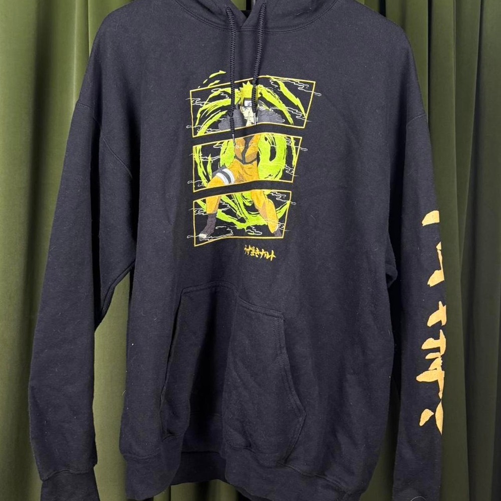 Naruto Shippuden Graphic Hoodie Mens Black Yellow Anime Sweatshirt RN115627